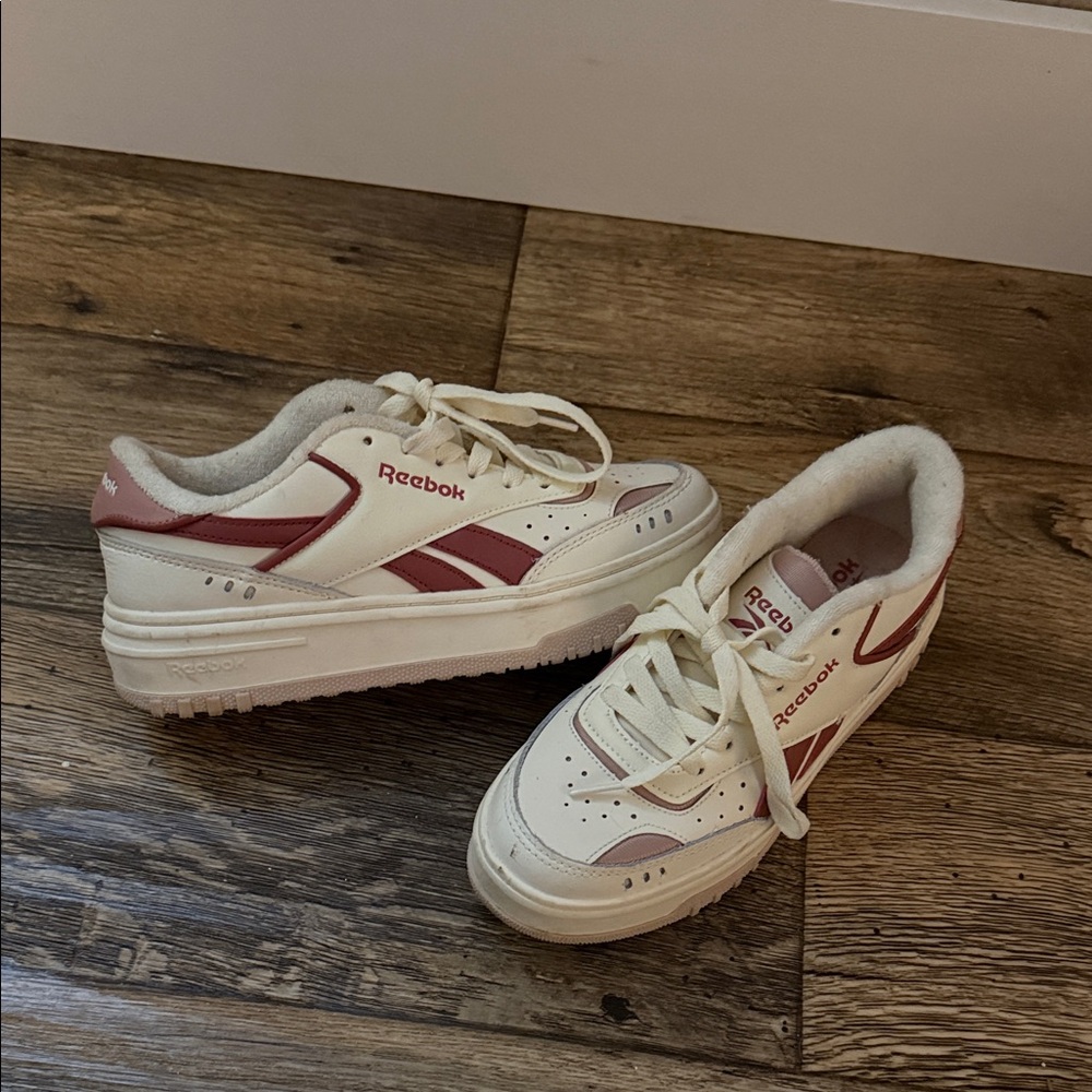 Reebok Cream and Red Athletic Shoes